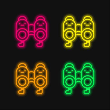 Dürbünler dört renk parlayan neon vektör simgesi