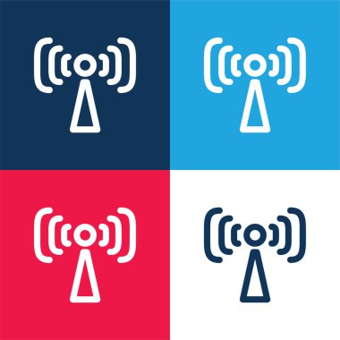 Anten İşaret Sembolü mavi ve kırmızı dört renk minimal simgesi seti