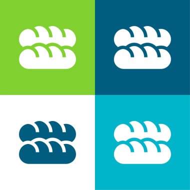 Baguette Düz Düz 4 renk simgesi seti