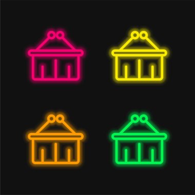 Dört sepet parlayan neon vektör simgesi