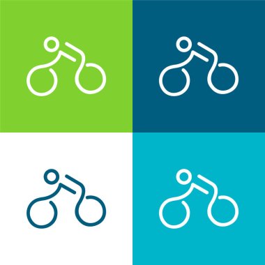 Bicycle Mounted By A Stick Man Flat four color minimal icon set clipart
