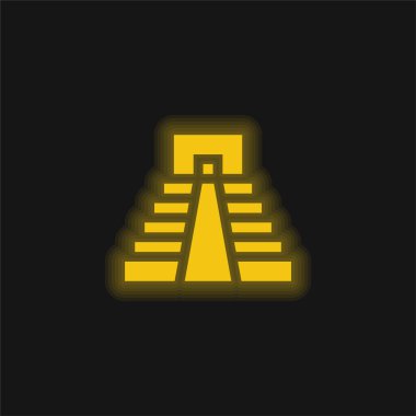 Aztec Pyramid yellow glowing neon icon clipart