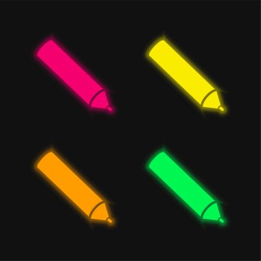 Siyah Kalem 4 renkli parlayan neon vektör simgesi