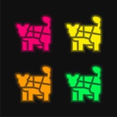 Beef dört renk parlayan neon vektör simgesi