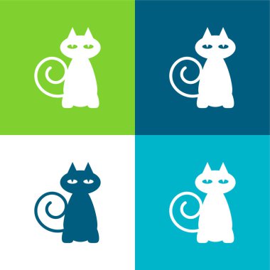 Kara Kedi Düz 4 renk simgesi seti
