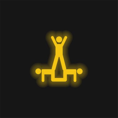 Akrobatik Akrobatlar Grubu Silueti Sarı parlak neon simgesi