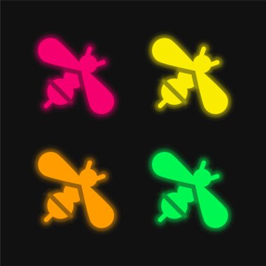 Arı dört renk parlayan neon vektör simgesi
