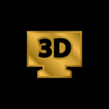 3D Televizyon altın kaplama metalik simge veya logo vektörü