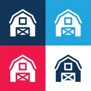 Ahır mavi ve kırmızı dört renk minimal simge kümesi