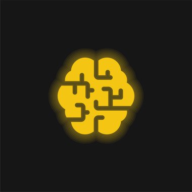 Brain yellow glowing neon icon clipart