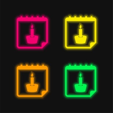 Doğum günü Anımsatıcı dört renk parlayan neon vektör simgesi