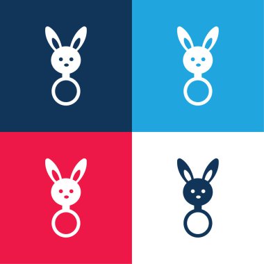 Tavşan Kafalı Bebek Çıngırağı Mavi ve Kırmızı Dört Renk Simgesi