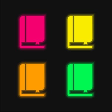 Book And Bookmark four color glowing neon vector icon clipart