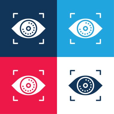 Biometric Recognition blue and red four color minimal icon set clipart