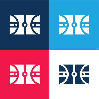 Basketbol sahası mavi ve kırmızı dört renk minimal simgesi
