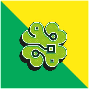 Beyin Yeşili ve Sarı Modern 3D vektör simgesi logosu