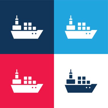Boat With Containers blue and red four color minimal icon set clipart