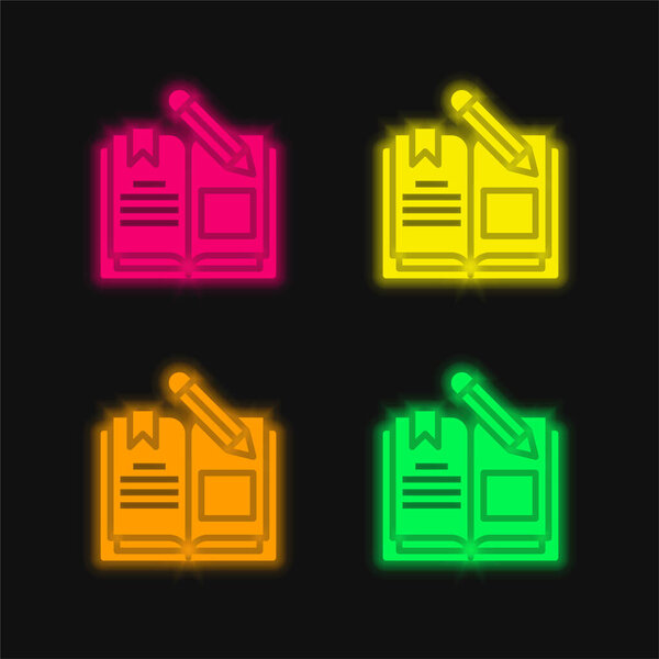 Book four color glowing neon vector icon