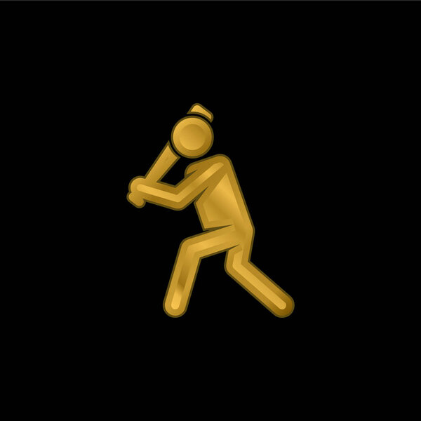 Baseball Player gold plated metalic icon or logo vector