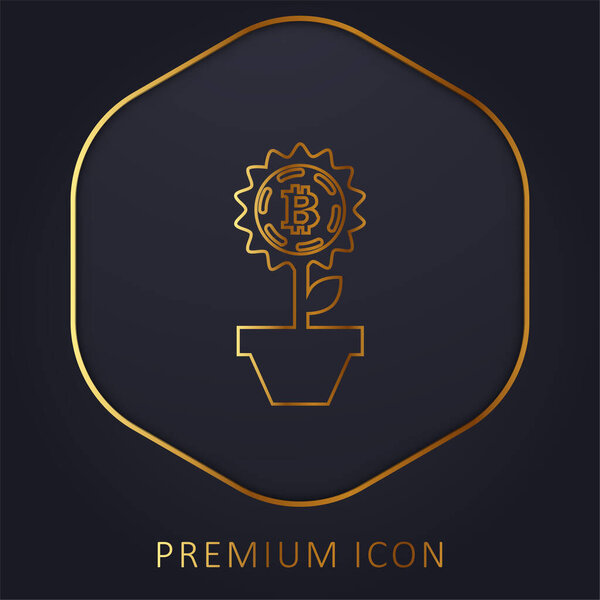Bitcoin Flower In A Pot golden line premium logo or icon