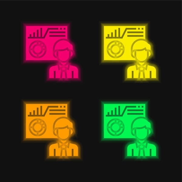 Analysing four color glowing neon vector icon