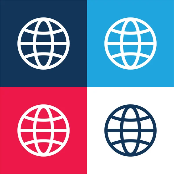 Big Globe Azul Vermelho Conjunto Ícone Mínimo Quatro Cores — Vetor de Stock