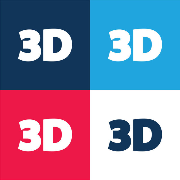 3D Text blue and red four color minimal icon set