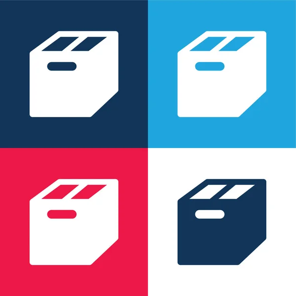 Box Cross View Blue Red Four Color Minimal Icon Set — Stock Vector