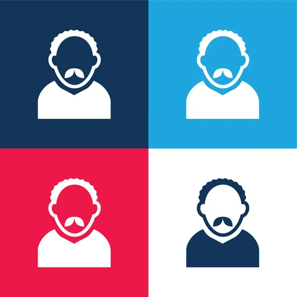 Avatar Homme Adulte Avec Cheveux Bouclés Courts Moustache Bleu Rouge — Image vectorielle