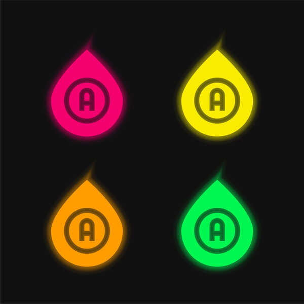 Blood Type four color glowing neon vector icon