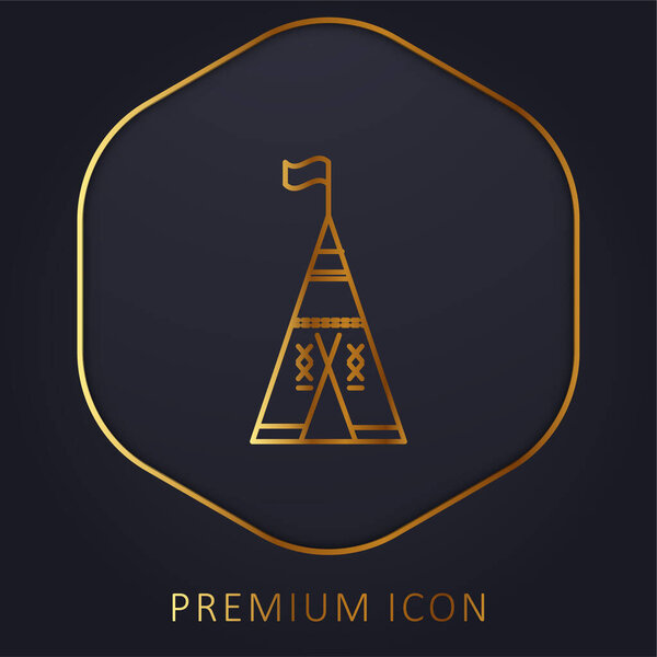 African Tribal Tent With Flag golden line premium logo or icon