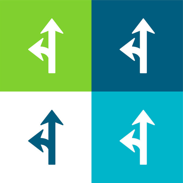 Arrow Junction One To The Left Flat four color minimal icon set