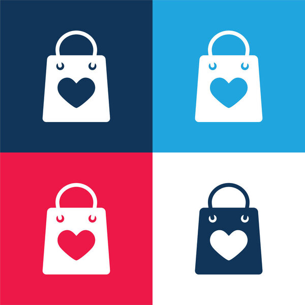 Bag With A Heart blue and red four color minimal icon set