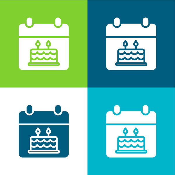 Cumpleaños Plano Cuatro Colores Mínimo Icono Conjunto — Vector de stock