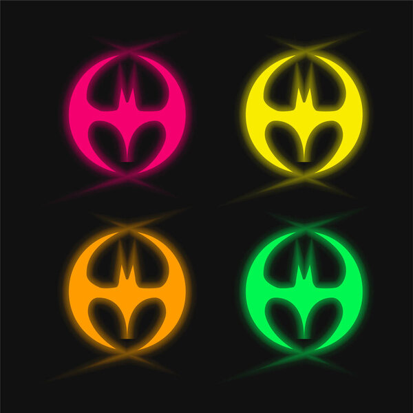 Bat Silhouette Black Shape With Wings Forming A Circle four color glowing neon vector icon