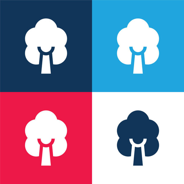 Birch Tree Blue Red Four Color Minimal Icon Set — Stock Vector