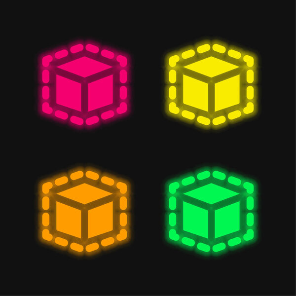 3d Modeling four color glowing neon vector icon