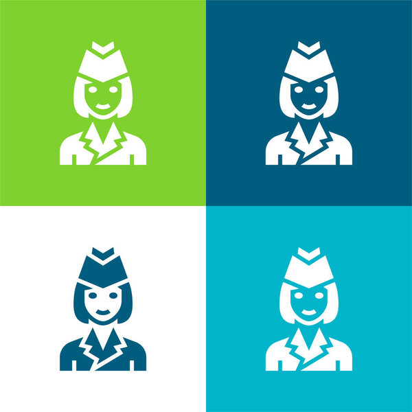 Air Hostess Flat four color minimal icon set
