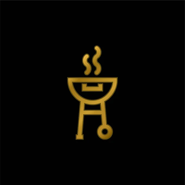 Barbecue Smoke Gold Plated Metalic Icon Logo Vector — Stock Vector