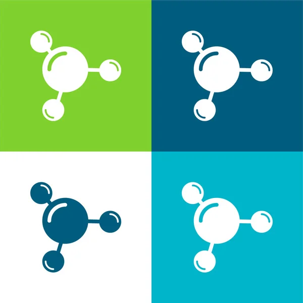 Moléculas Planas Cuatro Colores Mínimo Icono Conjunto — Archivo Imágenes Vectoriales