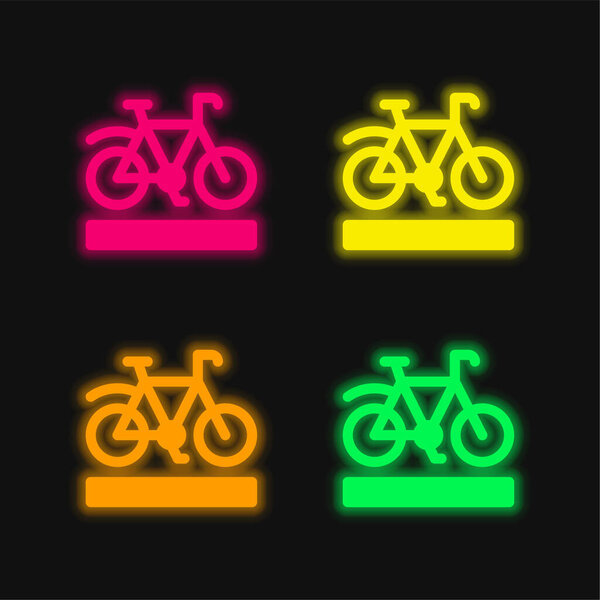 Bike Lane four color glowing neon vector icon