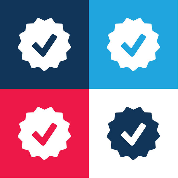 Approval Symbol In Badge blue and red four color minimal icon set