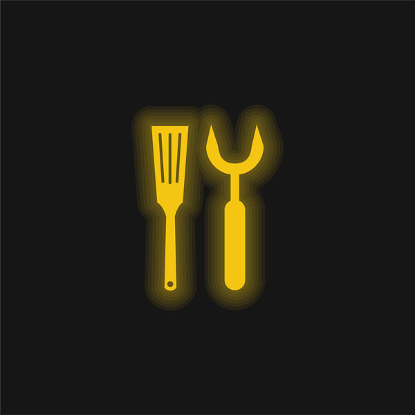 Barbacue Utensils yellow glowing neon icon