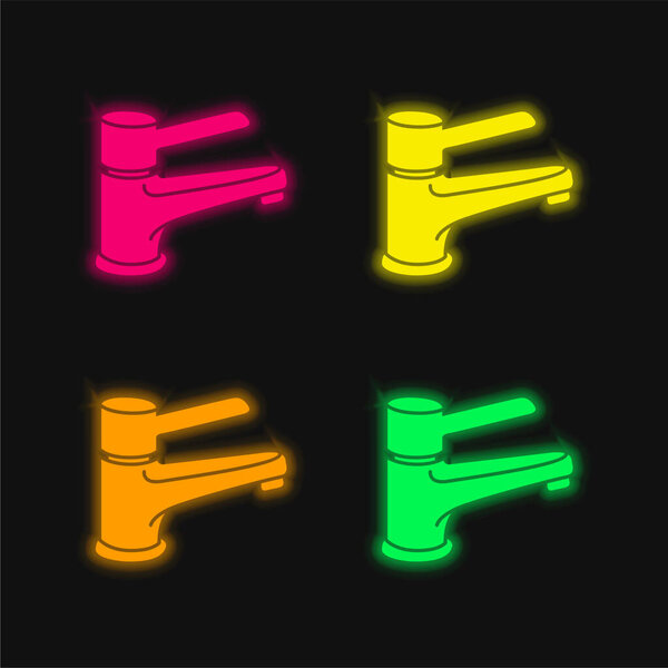 Bathroom Tap Tool To Control Water Supply four color glowing neon vector icon