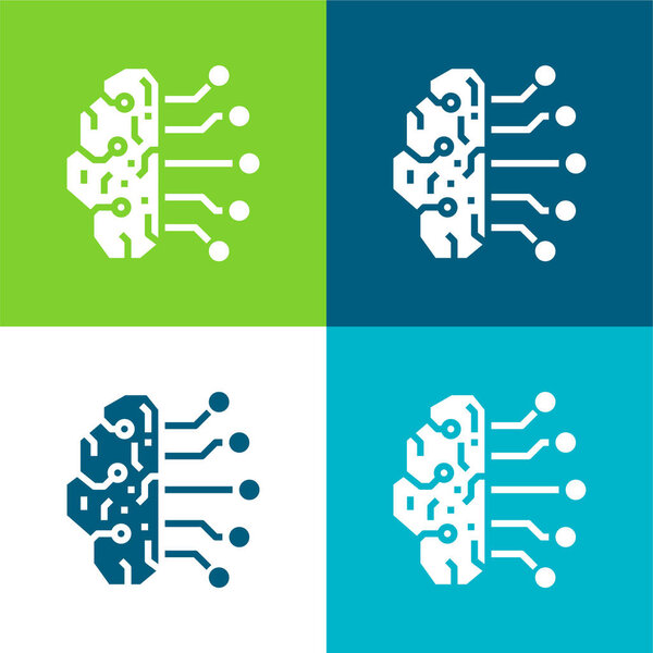 Искусственный интеллект Плоский четырехцветный минимальный набор значков