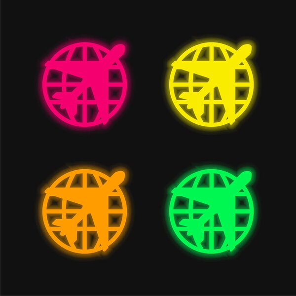 Аэропорт четыре цвета светящийся неоновый вектор значок