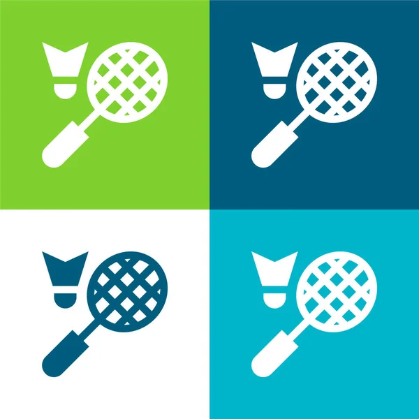 Badminton Flat Four Color Minimal Icon Set — Stock Vector