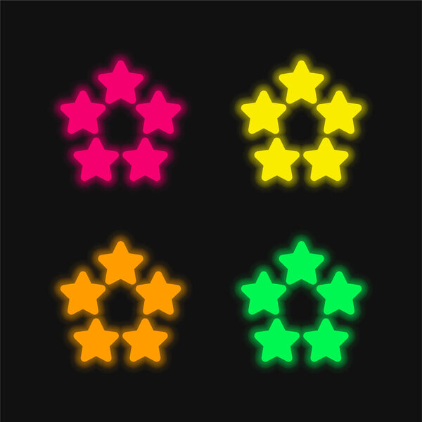 5 Stars four color glowing neon vector icon