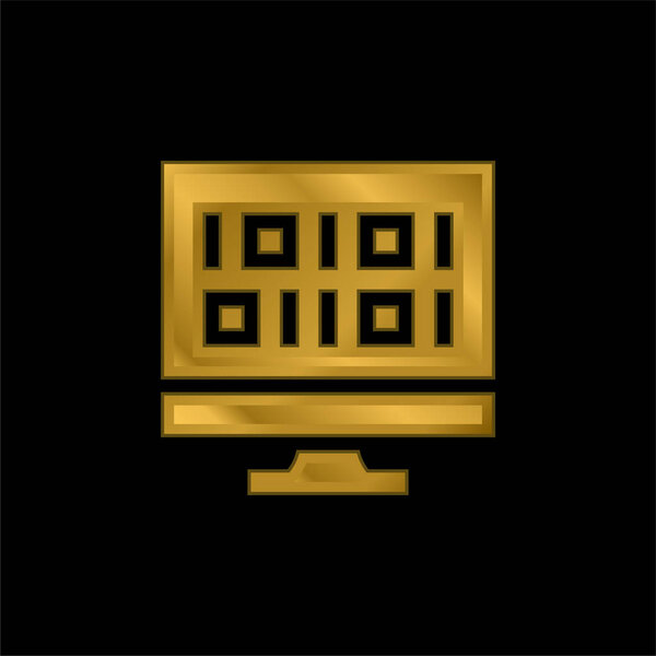 Binary Code gold plated metalic icon or logo vector