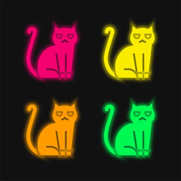 stock vector Black Cat four color glowing neon vector icon